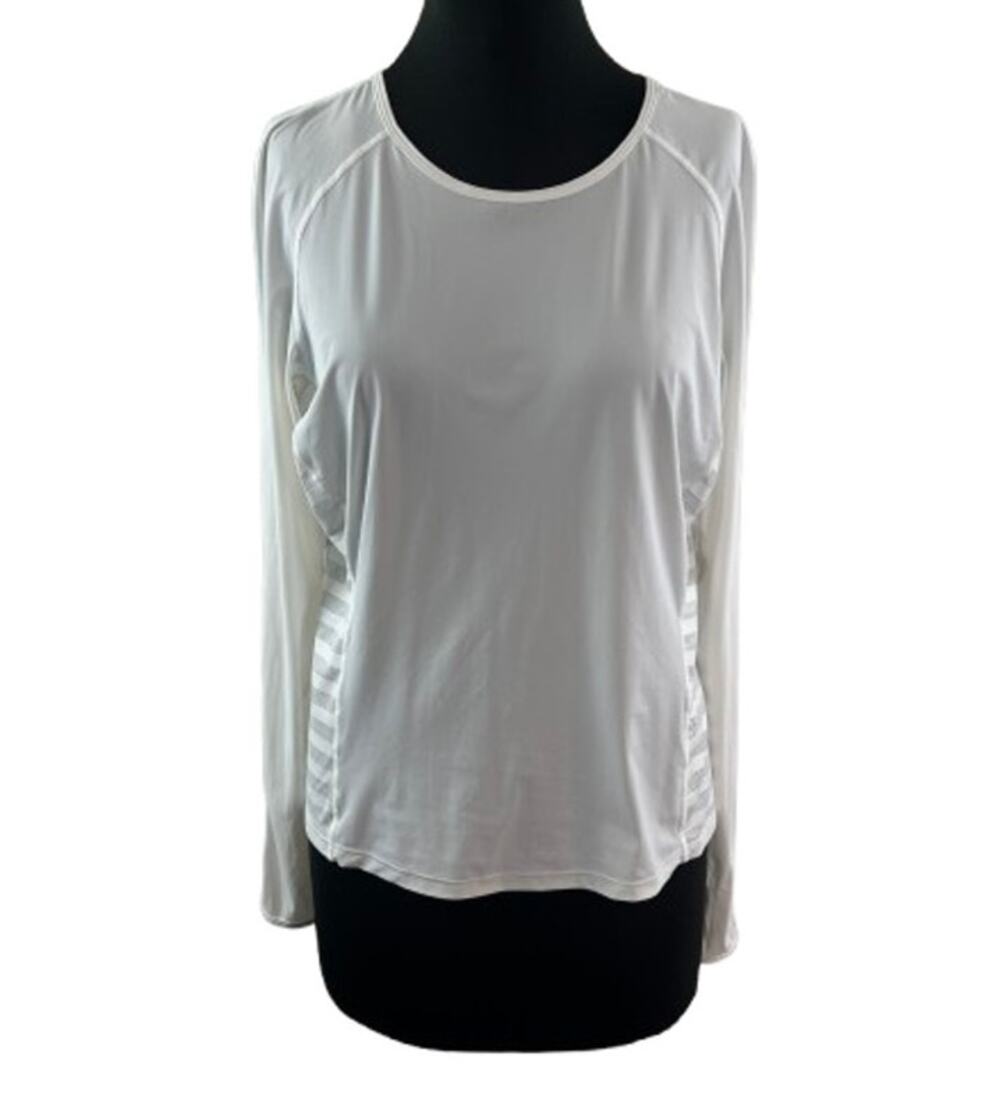 LULULEMON White Top Breathable Mesh Scoop Neck Thumb Hole Raglan Sleeve Pullover